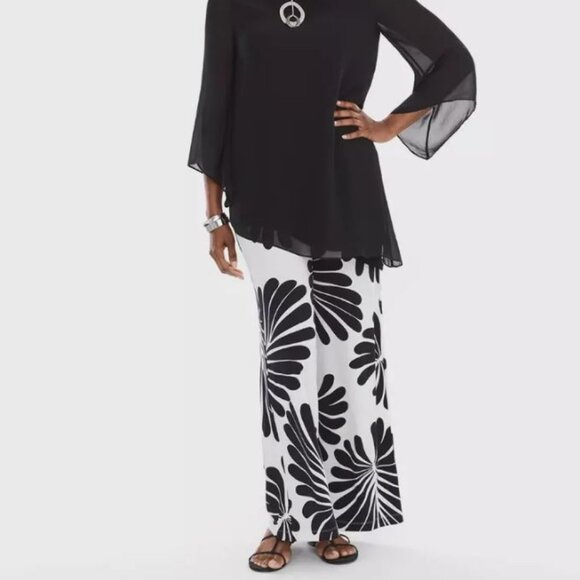 CHICO'S BLACK & WHITE PALM PALAZZO PANTS_3R (XL)_$89.50 - Picture 1 of 5